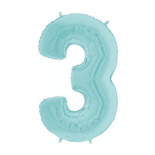26 INCH PASTEL BLUE NUMBER 3 FOIL BALLOON