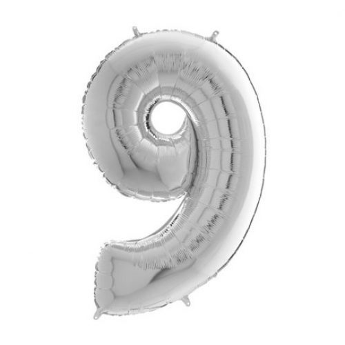 26 INCH SILVER NUMBER 9 FOIL BALLOON