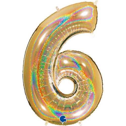 40 inch Holographic Gold Number 6 Foil Balloon (1)
