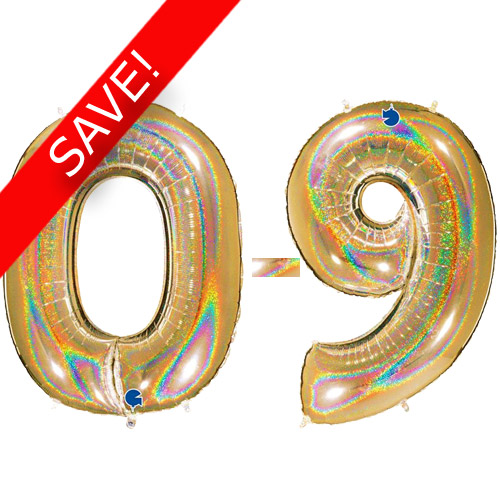 40 inch Holographic Gold Numbers Starter Kit - 36 Balloons