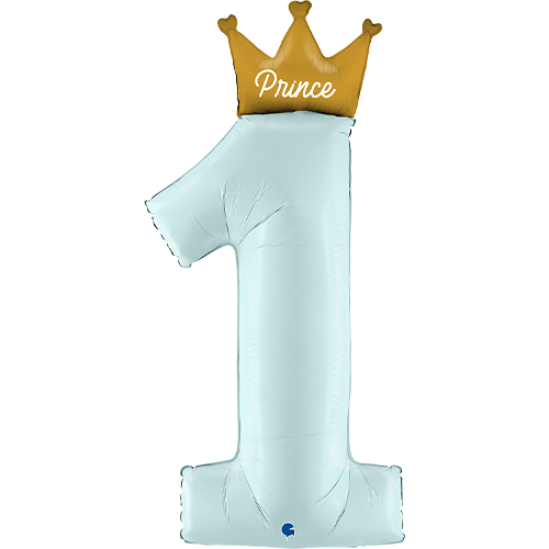 46 inch Prince Crown Pastel Blue Number 1 Foil Balloon (1)