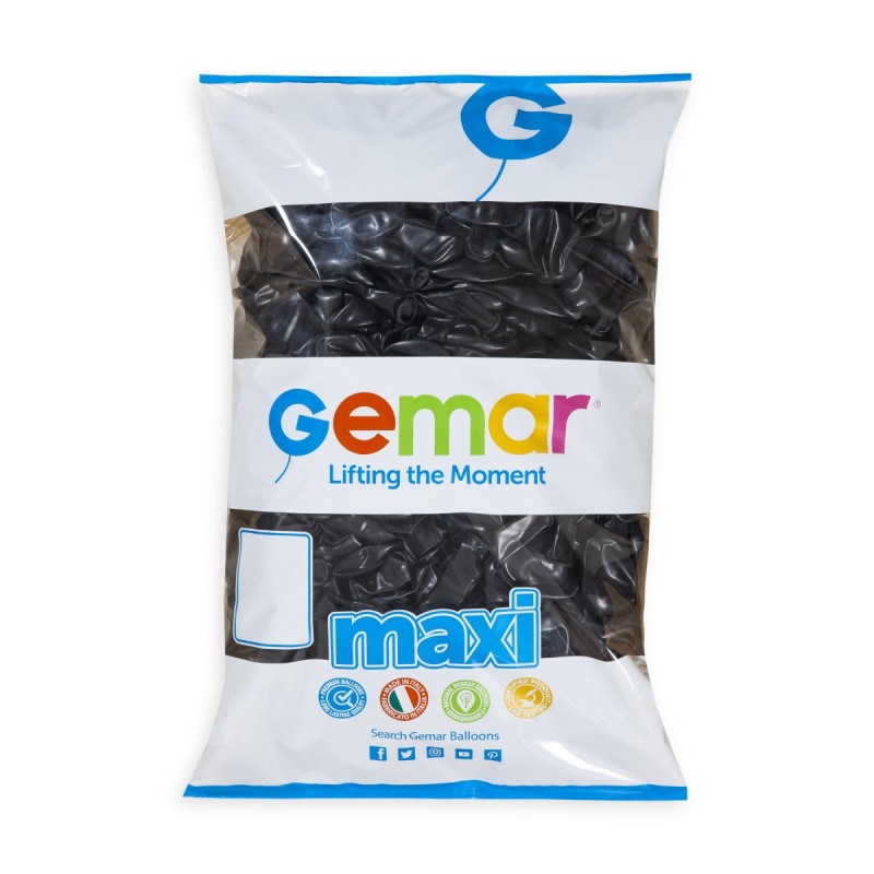 11" Gemar #014 Black Latex Balloons - Maxi Bag (500) - 111491